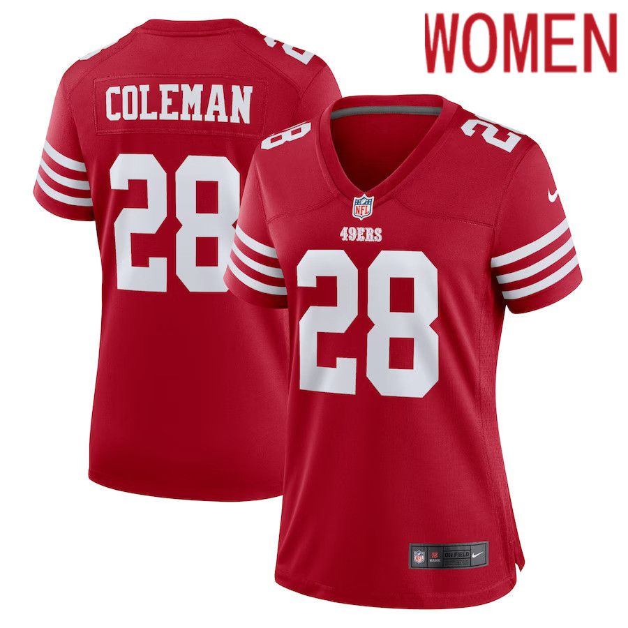Women San Francisco 49ers #28 Tevin Coleman Nike Scarlet Home Game Player NFL Jersey->women nfl jersey->Women Jersey
